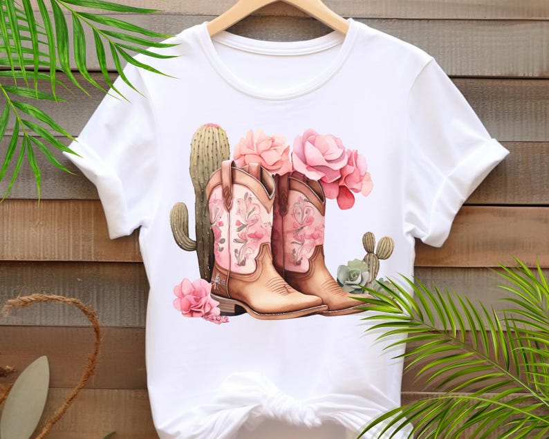 Cowgirl Boots Svg Png, Western Clipart, Pdf Wall Art, Cactus Clipart