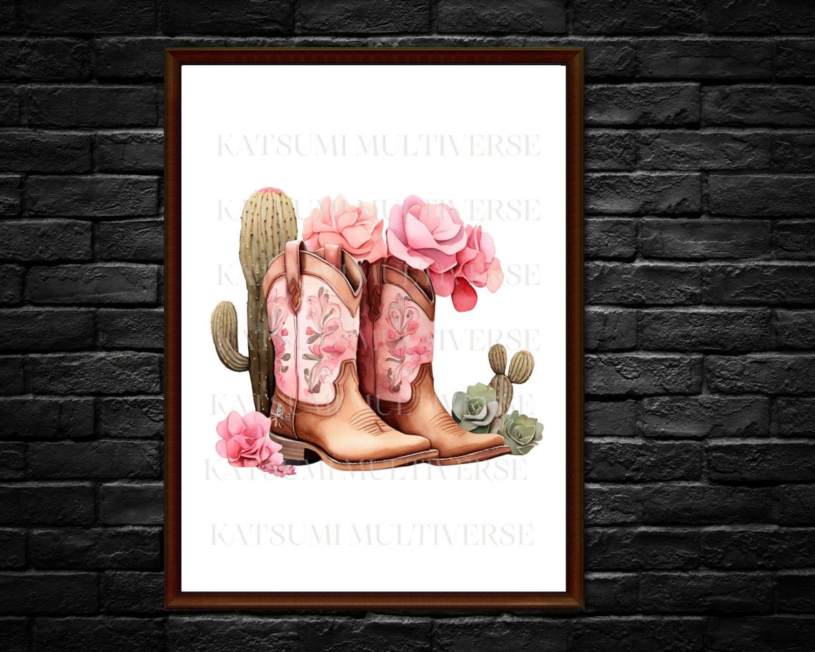 Cowgirl Boots Svg Png, Western Clipart, Pdf Wall Art, Cactus Clipart