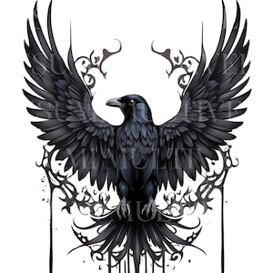 Gothic Raven Svg Png Clipart, Mystérieux Gothic Raven Clip art, Rock Style Design, Tribal Crow Flying, Sublimation Designs, Utilisation commerciale
