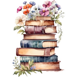 Aquarelle Livre Pile Clipart, Floral Book clip art, Livres aquarelle Png , livres vintage Svg, Fabrication de cartes, Conceptions de sublimation, journal indésirable