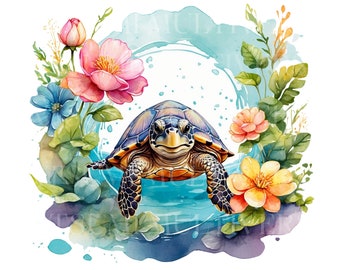 Sea Turtle Svg Png, Pdf wall art, Watercolor Sea, Cute Seaworld Clipart, Summer Art, Sublimation Designs, ocean animals, Commercial Use