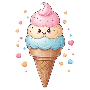 Gelato Kawaii Svg Png, Pdf Wall Art, Clipart carino cono gelato, Amante del gelato, Design alimentare carino, Disegni di sublimazione, Uso commerciale