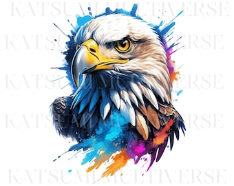 Watercolor Eagle Head SVG PNG for sublimation designs, Colorful Eagle Face Clipart, American eagle, Bald Eagle Clip art for commercial use