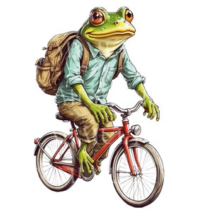 Frosch auf dem Fahrrad SVG PNG, Fahrrad SVG, Cartoon Frosch PNG, PDF-Wandkunst, lustiges Frosch-Design, Sublimationsdesigns, Frosch-Clipart, kommerzielle Nutzung