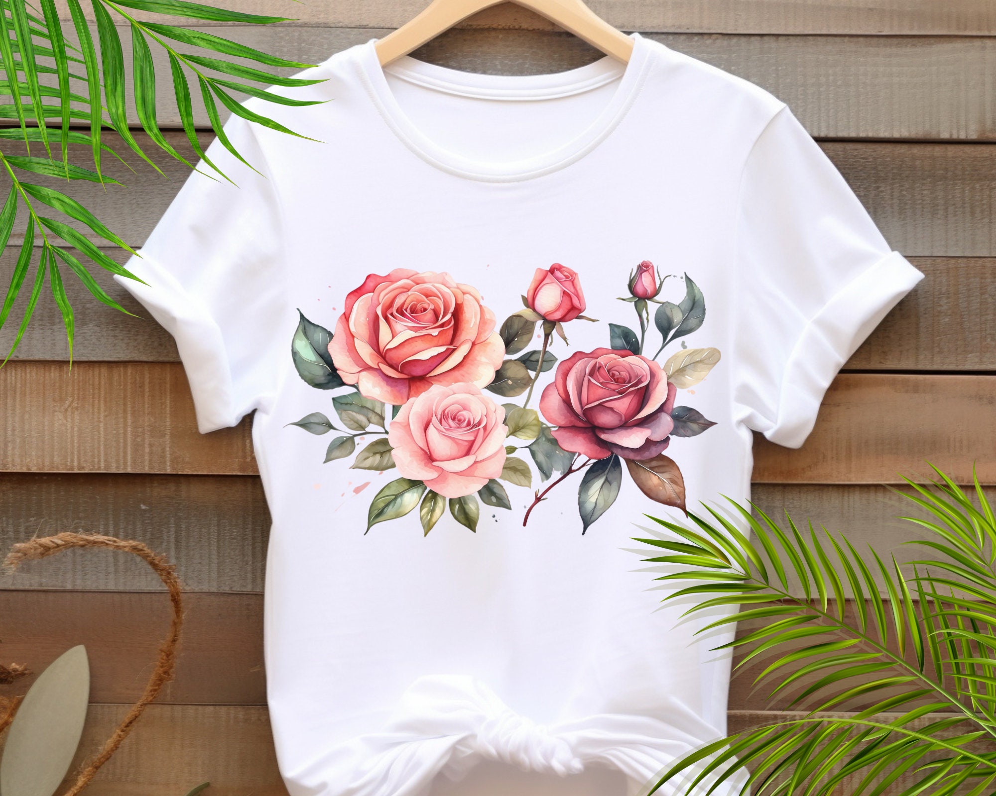 Watercolor Pink Rose Svg, Roses and Leaves SVG PNG, Roses Bouquet Clip ...