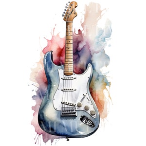 Aquarel gitaar SVG PNG, elektrische gitaar clipart, digitale download, kaart maken, schattige gitaar illustraties, muziek PNG, muziekinstrument SVG