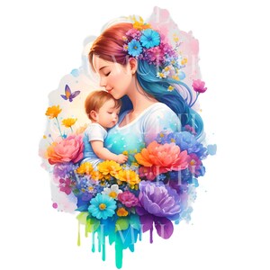 Aquarela Nova Mãe Svg Png, Clipart de recém-nascido, Presente de camisa de dia das mães, designs de sublimação, Na minha era de mãe, Clip art fofo de borboleta e flor