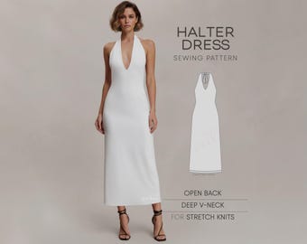 Halter Dress Sewing Pattern, Bridesmaid Dress Pattern, Open Back Dress Pattern, Elegant Long Dress PDF Sewing Patterns For Women