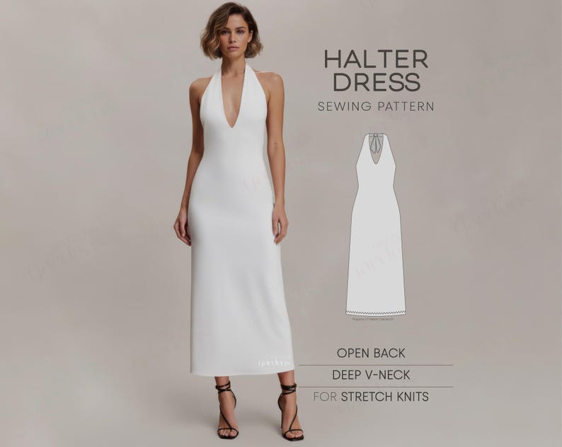Halter Dress Sewing Pattern, V-Neck Dress Pattern, Open Back Dress Pattern, Elegant Long Dress PDF Sewing Patterns For Women, Party Dress Sewing Pattern For Women, Flared Dress Pattern, Long Dress PDF Pattern, open back dress pattern, womens dress pattern, birthday dress pattern, stretch dress pattern, fitted dress pattern, maxi dress pattern, sewing pattern for womens dress, elegant dress pattern, PDF sewing patterns for women