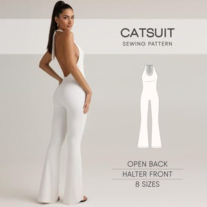 Long Bodysuit Sewing Pattern: Halter Neck Catsuit Pattern, Flared Leg Bodysuit (PDF Pattern)