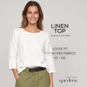 Patrón de costura para blusa de lino para mujer, patrón de blusa de verano, patrón de camisa sencilla (patrón en PDF)
