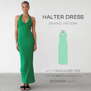Halter Dress Pattern For Beginners, Long Dress Sewing Pattern, PDF Dress Pattern, Maxi Dress Pattern Bodycon Dress PDF Women Sewing Patterns