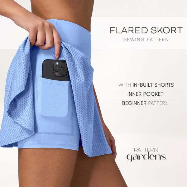 Patrón de falda pantalón, patrón de falda de tenis, patrón de falda acampanada con pantalones cortos, patrón de falda corta de baile, patrones de costura en PDF de minifalda elástica