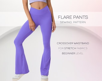 Flare Pants Pattern, Beginner Sewing Patterns For Women, Plus Size Flared Leggings Pattern, Bell Bottom Pants Pattern, Yoga Pants Pattern