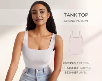 Tank Top Sewing Pattern XS - 4XL, Square Neck Top Pattern, Yoga Top Pattern, Plus Size PDF Sewing Patterns, Stretch Top Pattern, Summer Top