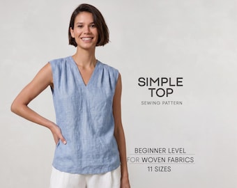 Tank Top Pattern For Women Linen Top Sewing Pattern, Summer Blouse Pattern, Simple Top Pattern For Woven Fabrics