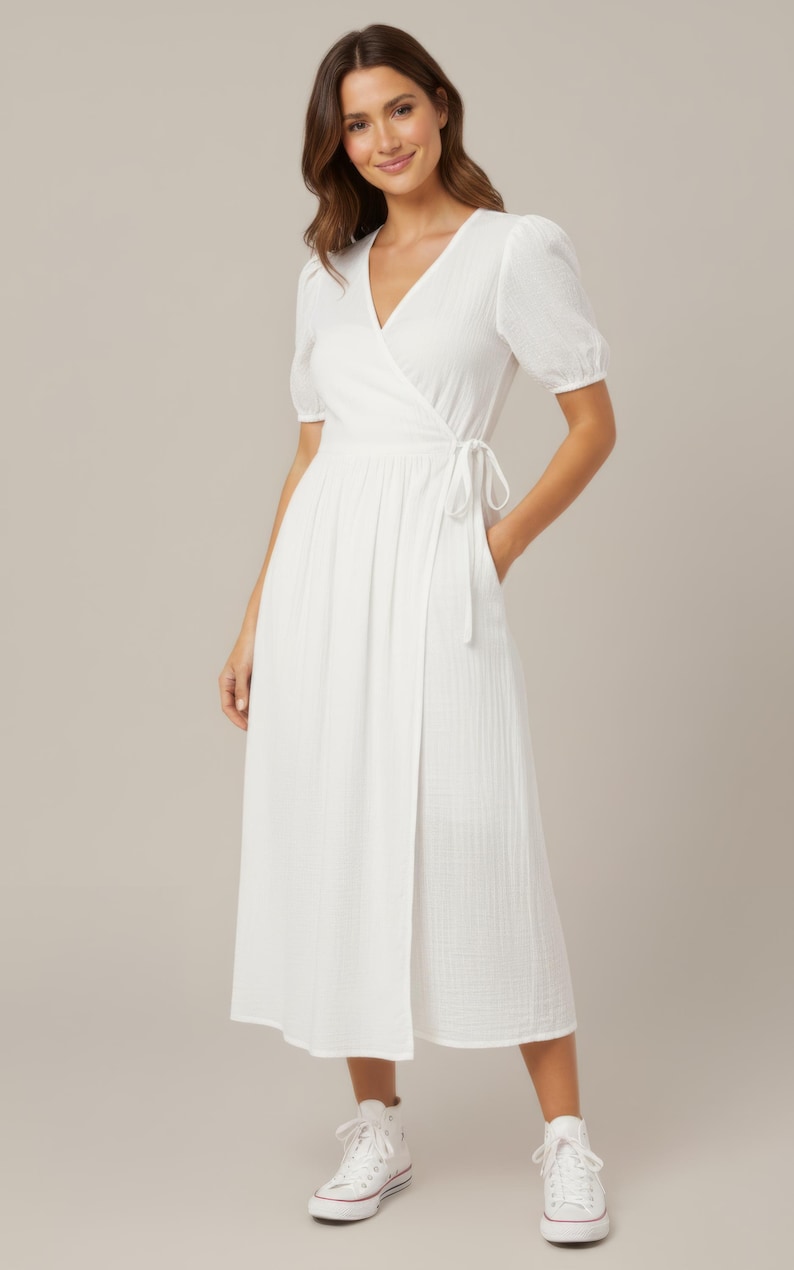 Linen Dress Sewing Pattern For Women, Wrap Dress Pattern, Cotton Dress With Pockets, Cottagecore Dress Pattern, Flowy Dress PDF Pattern, Simple dress sewing pattern, overall dress pattern, jumper dress pattern, country style dress pattern, long dress sewing pattern, loose dress pattern, flared dress sewing patterns, sewing pattern for beginners, relaxed dress pattern, dungaree dress pattern,  puff sleeve dress pattern, clothes sewing patterns