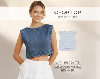 Sewing Patterns For Women, Crop Top Sewing Pattern, Denim Top Pattern, Tunic Pattern, Linen Shirt Sewing Pattern, Cotton Top Pattern