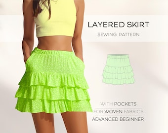 Flared Skirt Sewing Pattern Mini Skirt Pattern, Short Skirt Pattern, Summer Skirt Beginner Pattern, Plus Size PDF Sewing Patterns For Women