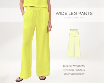 Damen Hose Schnittmuster, Leinen Hose Schnittmuster, Hose mit weitem Bein Schnittmuster, Hose mit Taschen, Hose Schnittmuster, Freizeit Hose PDF Pattern