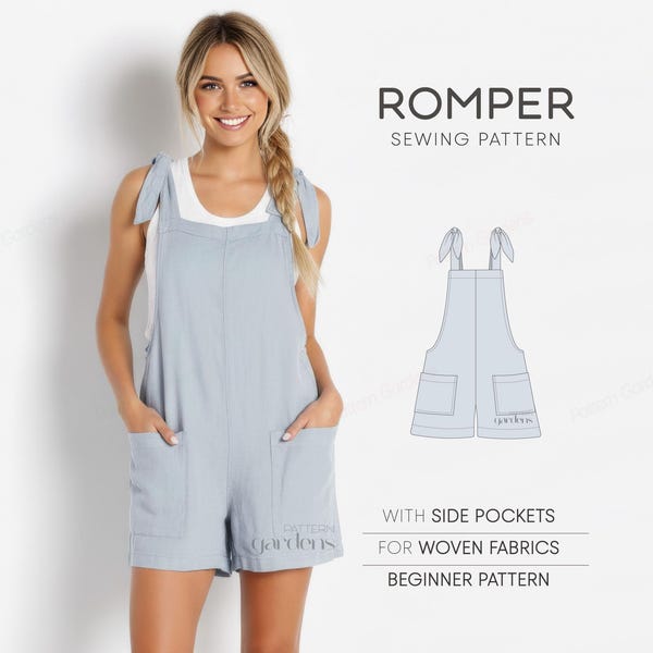 Mönster för damsparkbyxor, jumpsuit-sömnadsmönster för kvinnor, onesie-mönster, overallmönster, dungarees-mönster, plus size-sömnadsmönster