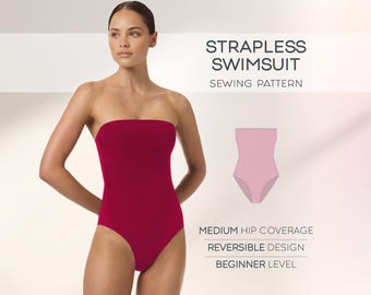 Strapless Swimsuit Sewing Pattern, Bodysuit Sewing Pattern, Bikini Sewing Pattern Beginner Leotard Pattern, Fitted Top PDF Pattern Plus Size