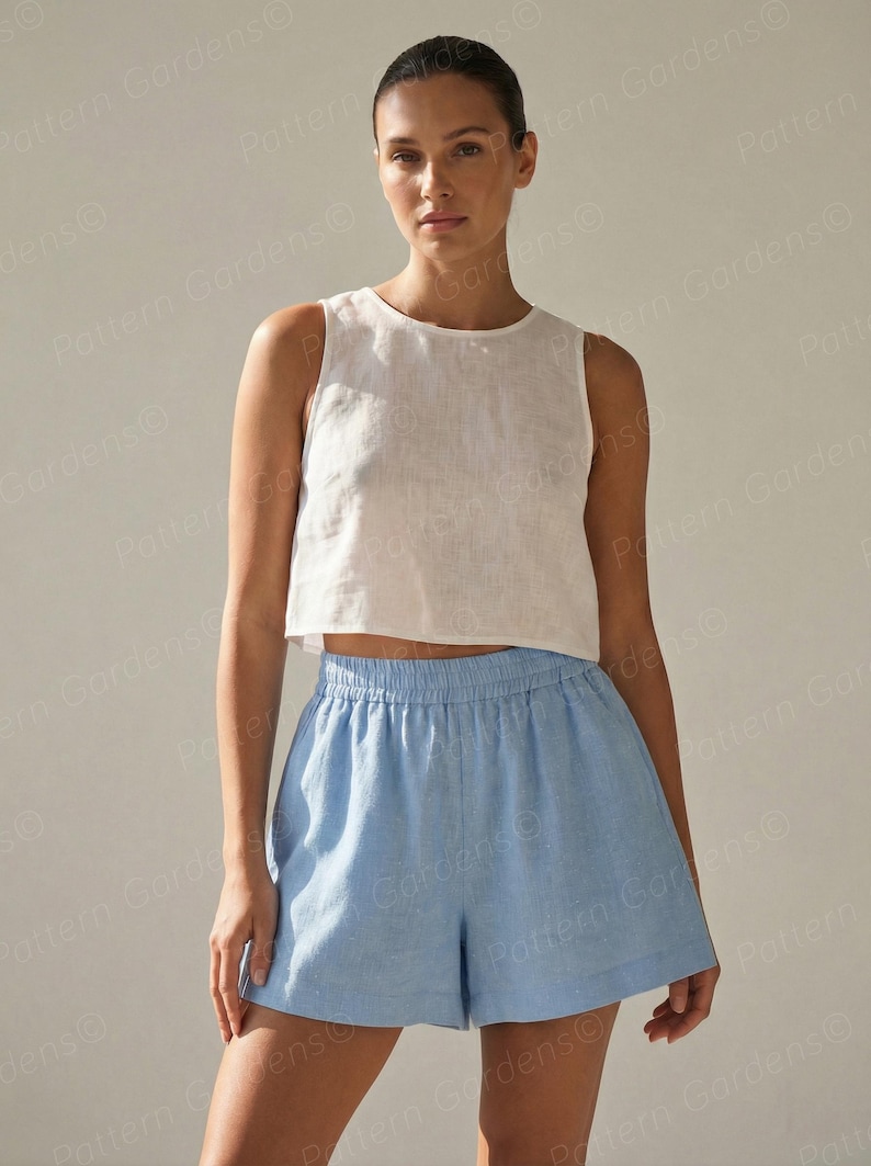 Shorts Sewing Pattern, Women's Shorts Pattern, Linen Shorts Pattern, Cotton Shorts Pattern, Plus Size PDF Patterns, woven shorts pattern, flowy shorts pattern for beginners, sewing pattern for woven fabrics, elastic waistband shorts, flared shorts pattern for beginners, lounge shorts pattern, sewing patterns for women,  casual shorts pattern, clothes patterns for women, summer shorts pattern, boxer shorts pattern, beach shorts pattern, easy shorts pattern