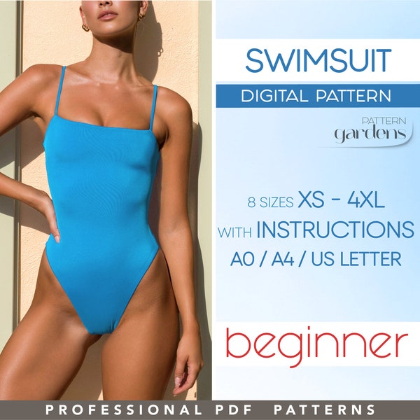 Bikini naaipatroon XS - 4XL, beginnerszwempakpatroon, badkledingpatronen, plus size badpakpatroon, eenvoudig badpak PDF-patroon