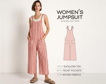 Women's Jumpsuit Pattern, Overalls Sewing Pattern For Women Dungarees Pattern, Plus Size PDF Sewing Patterns