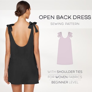 Mönster för klänning med öppen rygg, nybörjarnivå, sömnadsmönster för kort miniklänning för linnetyger, sömnadshandledning för sommarklänningar för kvinnor i plusstorlek