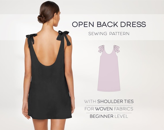 Open Back Dress Pattern Beginner Level, Short Mini Dress Sewing Pattern For Linen Fabrics, Women Summer Dress Plus Size Sewing Tutorial