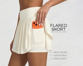 Skort Sewing Pattern, Skater Skirt Pattern, Tennis Skirt With Shorts Pattern, Mini Skirt PDF Sewing Patterns