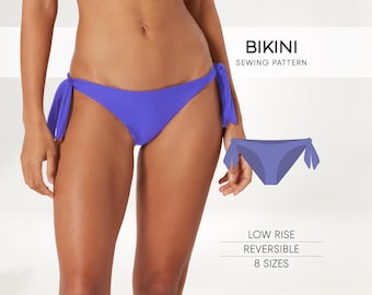 Bikini Sewing Pattern, Side Tie Bikini Pattern, Swimsuit Sewing Pattern For Women, Bathing Suit PDF Pattern, Plus Size Bikini Bottom Pattern