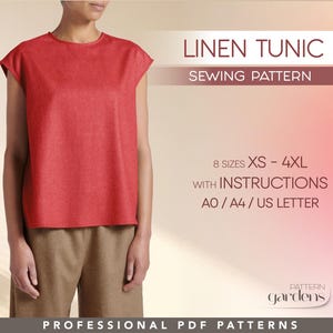 Tunic Pattern, Sleeveless Top Beginner Sewing Pattern For Women, Linen Blouse Pattern, Cotton Shirt PDF Pattern, DIY Sewing Tutorial