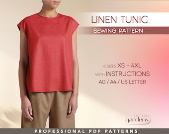 Tunic Pattern, Sleeveless Top Beginner Sewing Pattern For Women, Linen Blouse Pattern, Cotton Shirt PDF Pattern, DIY Sewing Tutorial