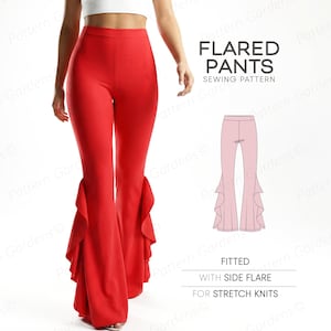 Flared Pants Pattern For Beginners In 8 Sizes XS - 4XL, Bell Bottom Leggings Sewing Pattern For Women, PDF Sewing Patterns