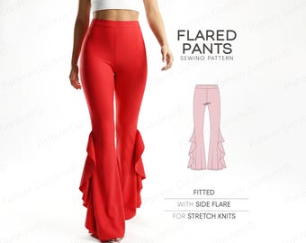 Flared Pants Pattern For Beginners In 8 Sizes XS - 4XL, Bell Bottom Leggings Sewing Pattern For Women, PDF Sewing Patterns