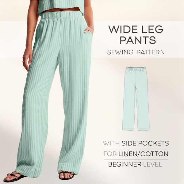 Linen Pants Pattern For Beginners, Cotton Pants PDF Sewing Pattern Women Pajama Pants Pattern, Easy Pants With Pockets, Instant Download
