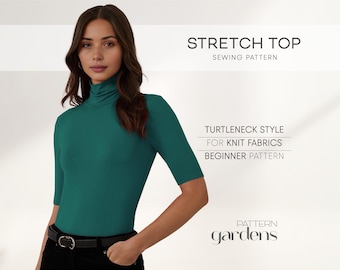 Fitted Top Pattern, Turtleneck Top Sewing Pattern For Women, T-Shirt Sewing Pattern, Easy Plus Size Patterns, Jersey Top Pattern For Women