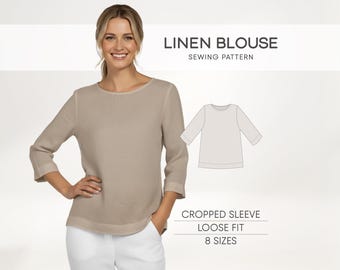 Linen Blouse Sewing Pattern: Women's Relaxed Fit Top (PDF Pattern)