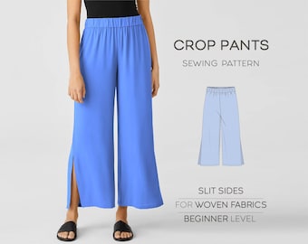 Wide Leg Pants Pattern, Lounge Pants Sewing Pattern For Women, Culotte Pants PDF Sewing Pattern, Cropped Pants Pattern, Easy Pants Pattern