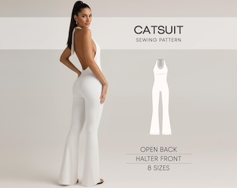 Tailliertes Catsuit-Schnittmuster: Neckholder, ausgestelltes Bein (PDF-Muster)