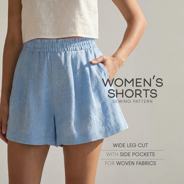 Naaipatroon damesshorts - eenvoudig shortpatroon (linnen short met zakken pdf-patroon)