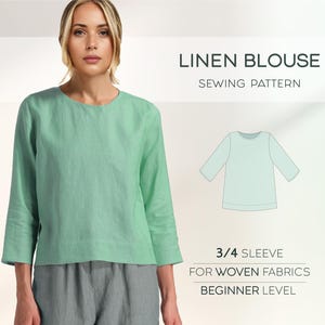 Linen Blouse Pattern, Women's Top Sewing Pattern For Woven Fabrics, Easy Top Pattern For Women, Plus Size PDF Sewing Pattern