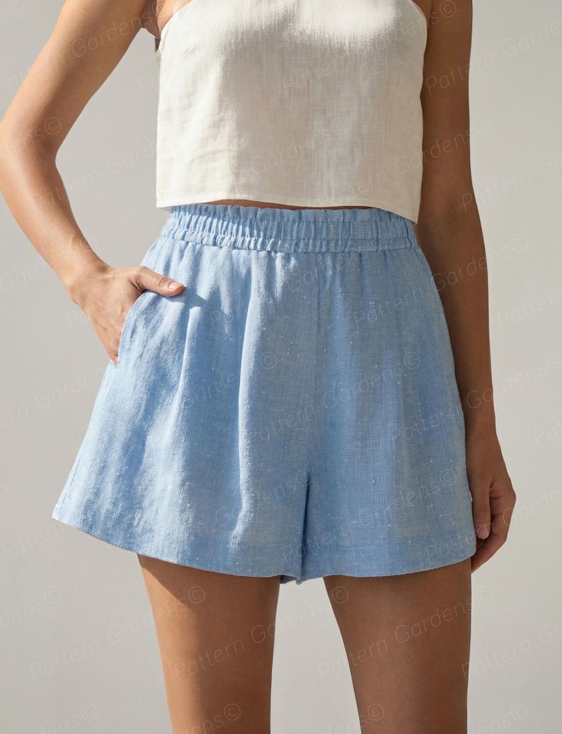 Shorts Sewing Pattern, Women's Shorts Pattern, Linen Shorts Pattern, Cotton Shorts Pattern, Plus Size PDF Patterns, woven shorts pattern, flowy shorts pattern for beginners, sewing pattern for woven fabrics, elastic waistband shorts, flared shorts pattern for beginners, lounge shorts pattern, sewing patterns for women,  casual shorts pattern, clothes patterns for women, summer shorts pattern, boxer shorts pattern, beach shorts pattern, easy shorts pattern