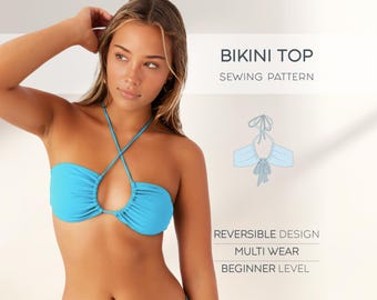 Patrón de costura para parte superior de bikini, patrón de traje de baño en PDF para principiantes, patrón de traje de baño, patrón de bikini de talla grande, patrones digitales en PDF