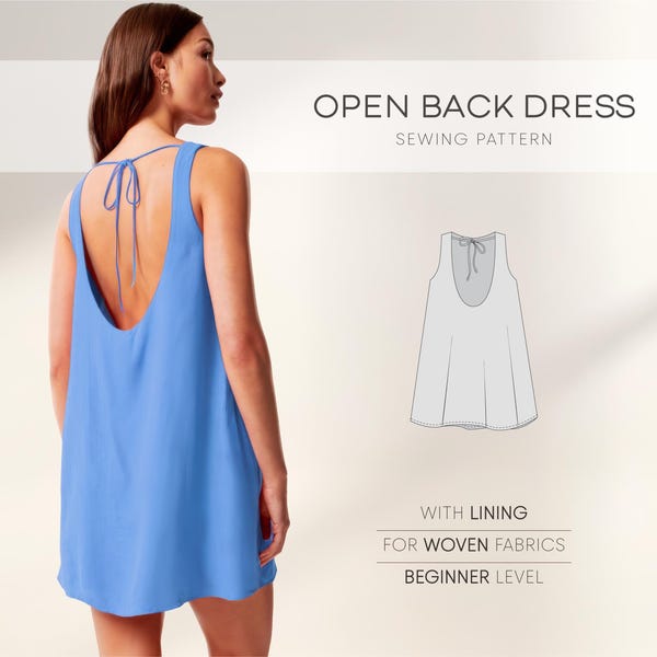 Open Back Dress Pattern, A-Line Dress Sewing Pattern, Backless Dress Pattern, Short Summer Dress Pattern, Plus Size Dress PDF Sewing Pattern