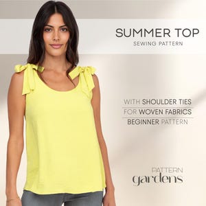 Summer Top Pattern, Sleeveless Top Sewing Pattern, Easy Fit Top Pattern, Top With Shoulder Ties Pattern, Tunic Pattern Simple Women Blouse