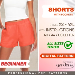 Shorts Beginner Sewing Pattern, XS - 4XL, Casual Pajama Shorts Pattern, Beginner Shorts Pattern, DIY Shorts, PDF Sewing Patterns