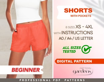 Shorts Beginner Sewing Pattern, XS - 4XL, Casual Pajama Shorts Pattern, Beginner Shorts Pattern, DIY Shorts, PDF Sewing Patterns